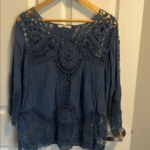 HINT OF MINT blue tunic‎ lace crochet